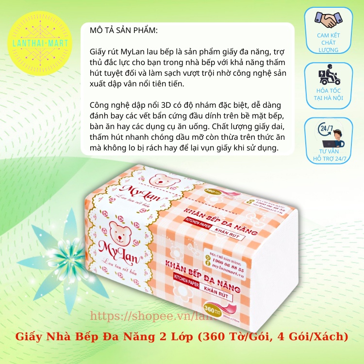 [HÀNG CÔNG TY - CHÍNH HÃNG] Giấy Nhà Bếp Đa Năng 2 Lớp (360 Tờ/Gói, 4 Gói/Xách)