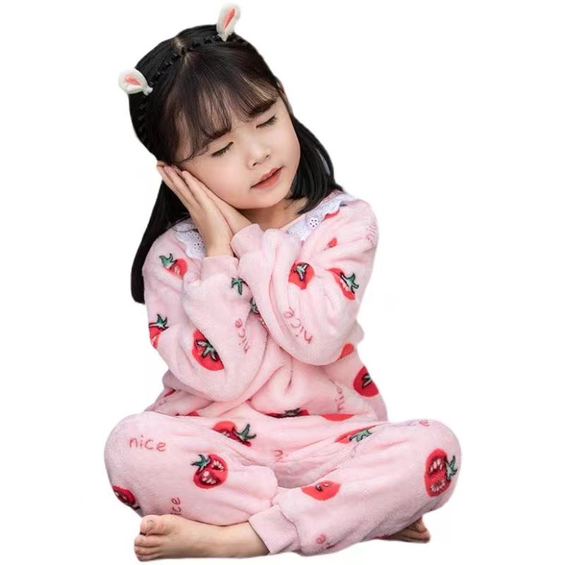 Bộ Đồ Ngủ Flannel Ấm Áp Xinh Xắn Dành Cho Bé Gái