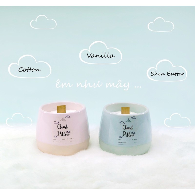 [Mã BMBAU50 giảm 10% đơn 99k] Nến thơm LÁ NHỎ Cloud Pillow (Cotton + Vanilla + Shea Butter) Đem hương của mây về nhà