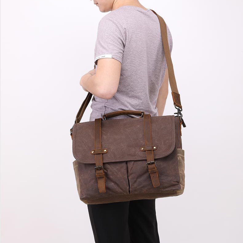 Túi đeo chéo nam da bò sáp thật BÊE GEE TDCDB6873283 để được laptop 14in