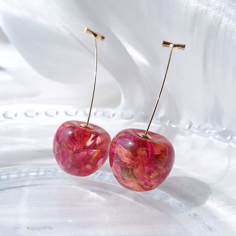 Khuyên Tai Dáng Dài Thiết Kế Quả Cherry Thời Trang Phong Cách Hàn Quốc