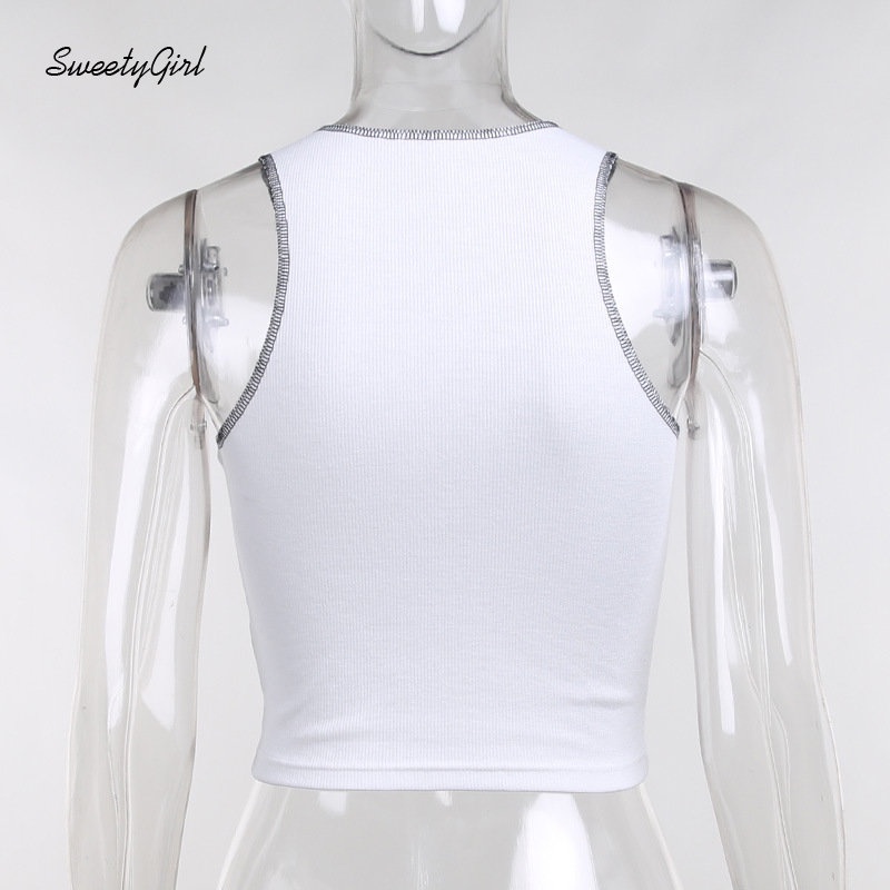 Áo Tank Top Cổ Tròn Màu Trắng Tương Phản Thời Trang 2022 Quyến Rũ Cho Nữ