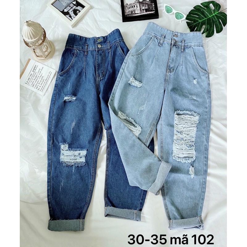 Quần baggy jean nữ  FREESHIP  Quần baggy jean nữ lưng cao kiểu rách đùi size đại đến 80kg hàng VNXK bigsize 2KJean