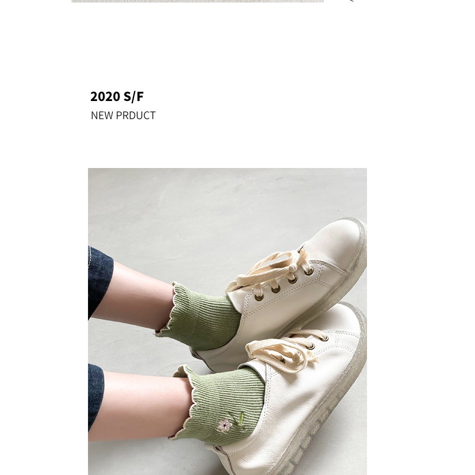 Tất cổ cao nữ Vớ nữ dài cao cổ cotton dễ thương thêu hình hoa Hàn Quốc