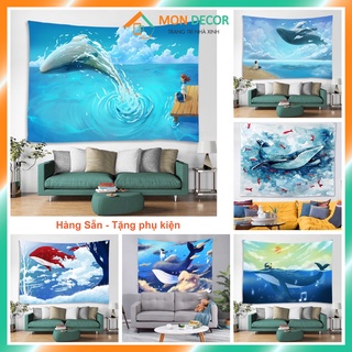 Tranh Vải Treo Tường Decor Hình Cá Voi - Nhiều Mẫu - 3 Size - Tặng móc dán + đinh