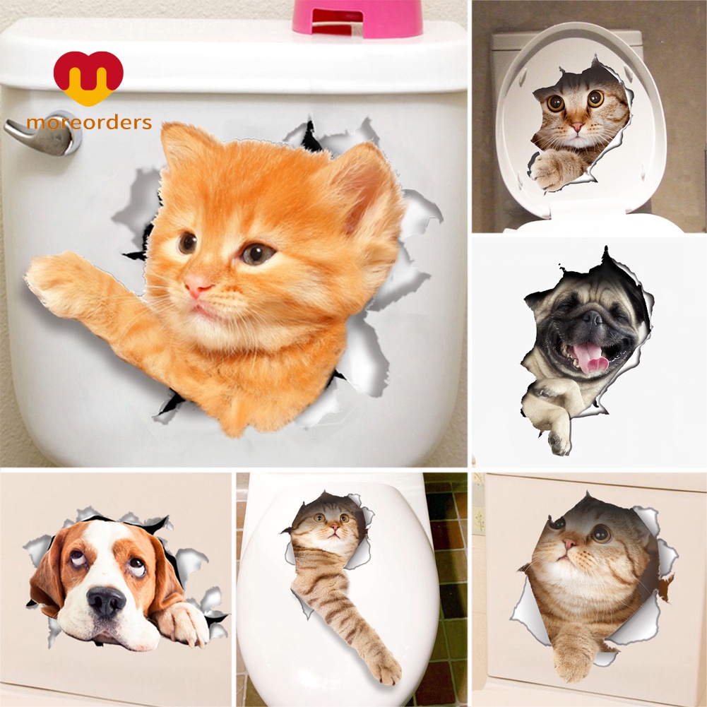 Miếng dán trang trí nắp bồn cầu hình chó mèo dễ thương