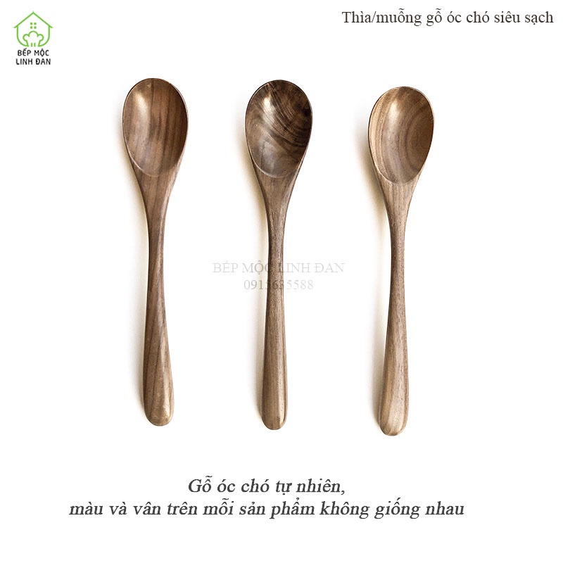 Muỗng/thìa gỗ óc chó _ Gỗ mộc siêu sạch siêu nhẹ, gia công kỹ đẹp (CTL524) Size 17cm