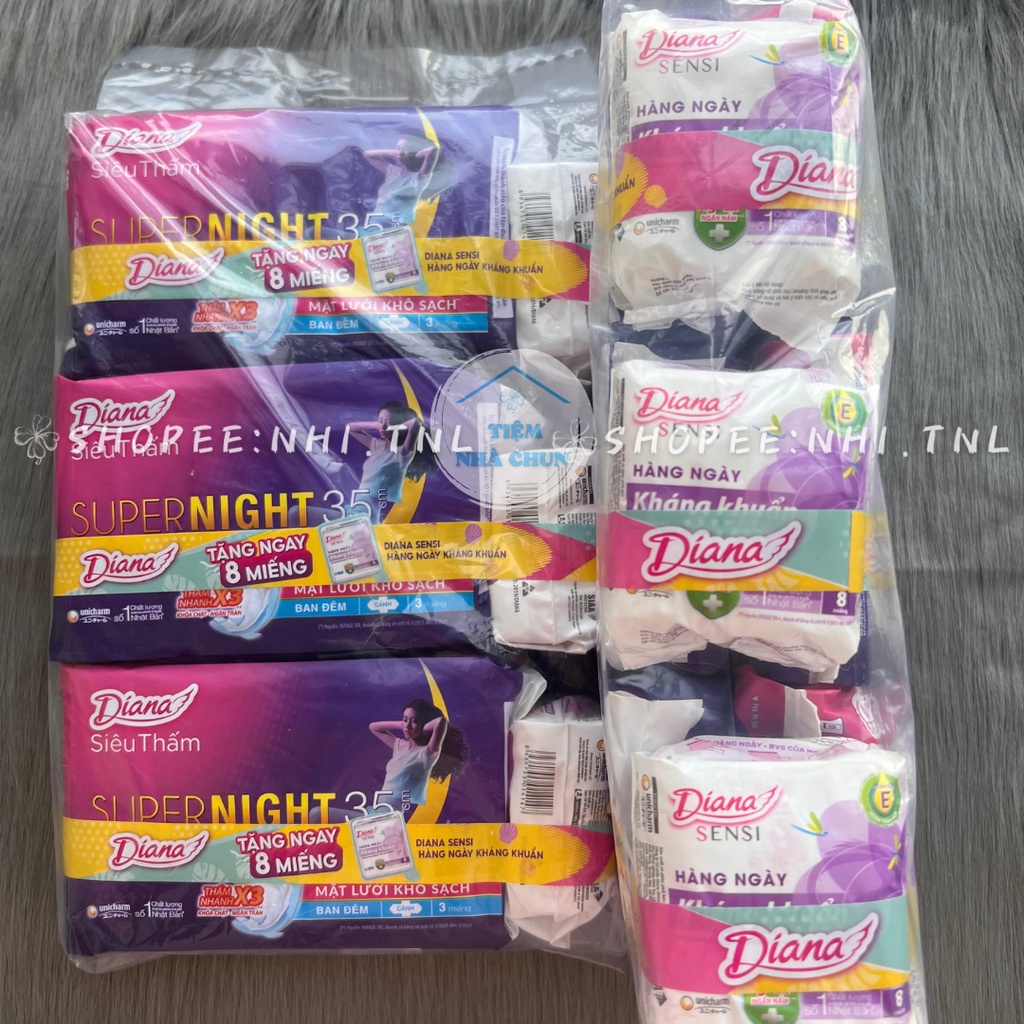 Băng Vệ Sinh Ban Đêm Diana Siêu Thấm Super Night Gói 3 Miếng 35cm/ Gói 12 Miếng 35cm
