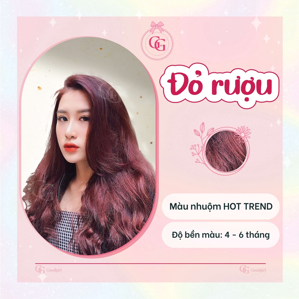 Trọn bộ Thuốc nhuộm tóc màu Đỏ rượu, nhuộm tóc tại nhà dễ dàng, dưỡng tóc, tặng kèm trợ nhuộm