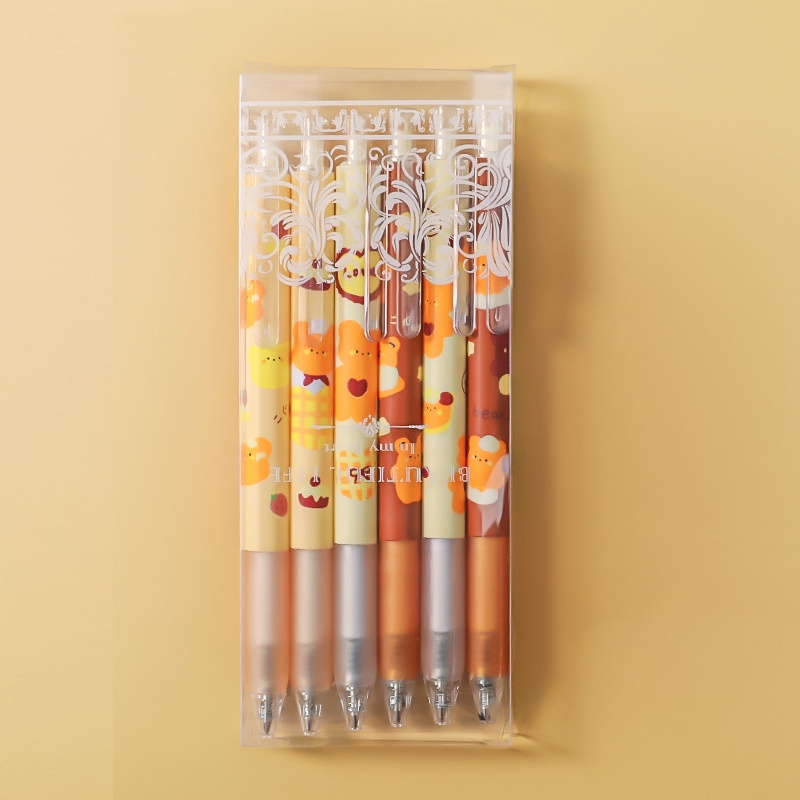 Hộp Bút Bấm 6 Bút Mực Cỡ Nhỏ Họa Tiết Hoạt Hình Dễ Thương Cho Học Sinh / Văn Phòng