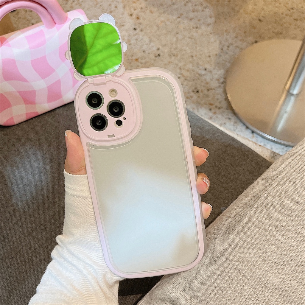 Ốp Điện Thoại Nắp Lật Mặt Gương Hình Gấu Sáng Tạo Cho iPhone 11 12 13 Pro XR XS MAX