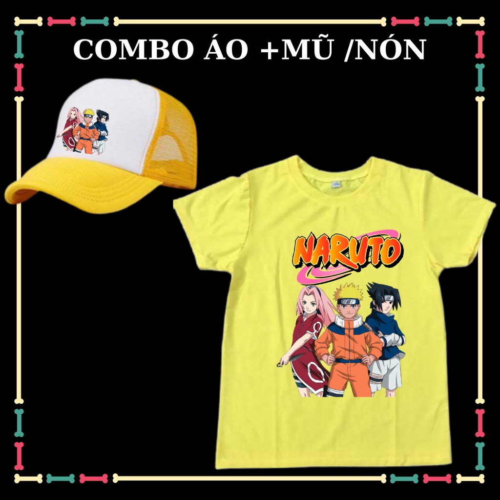 Combo Mũ/nón - Áo thun Naruto trẻ em tay ngắn đủ size áo