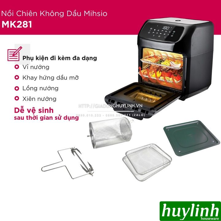 [Mã ELHAMS5 giảm 6% đơn 300K] Nồi chiên không dầu Mishio MK-281 - 12 lít - 10 chức năng