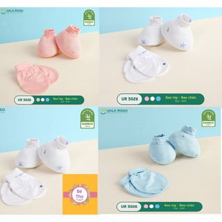 Bao tay chân cho bé sơ sinh petit vớ tay chân Uala Rogo xanh trắng xám