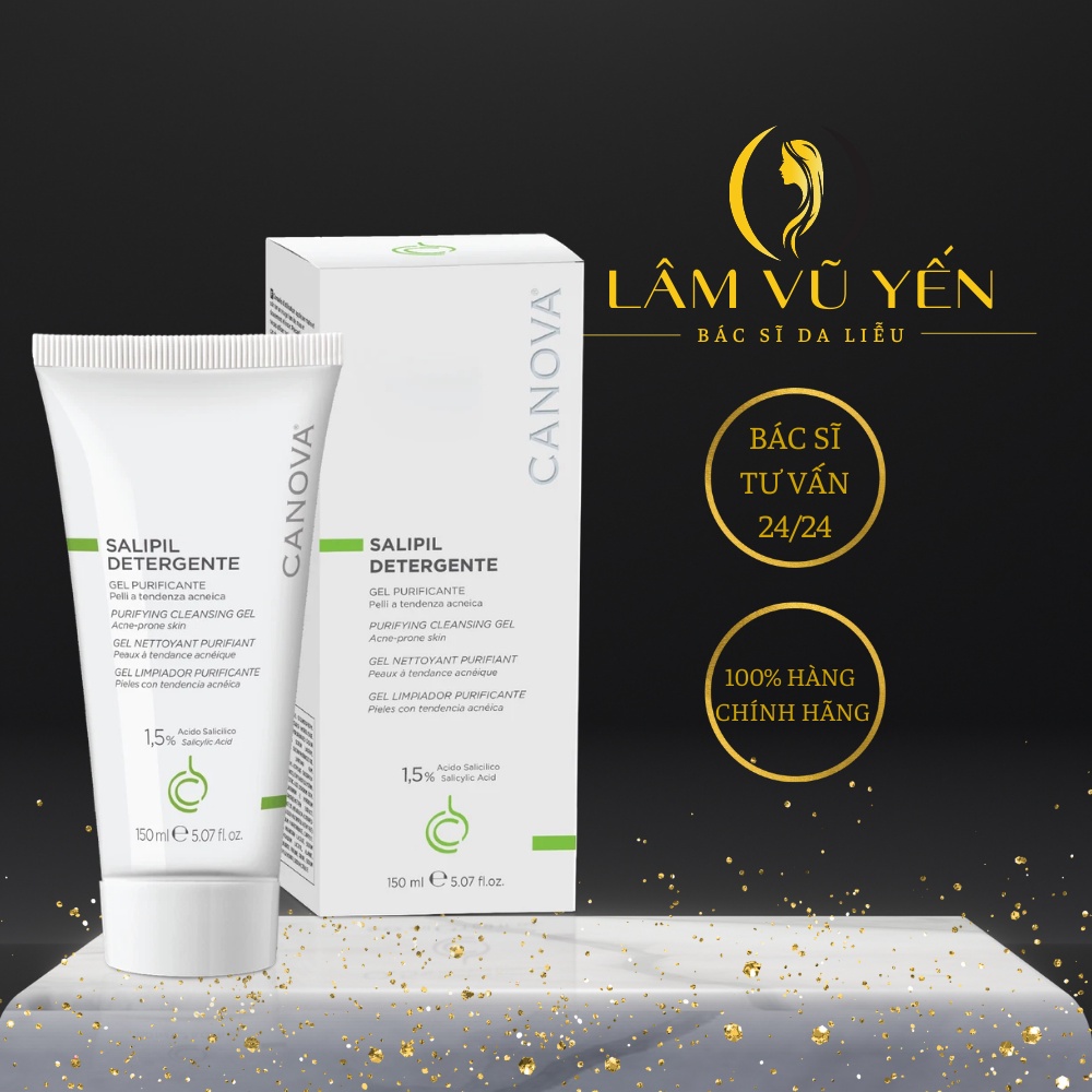 Canova Sữa Rửa Mặt Kiềm Dầu, Giảm Mụn SALIPIL DETERGENTE - PURIFYING CLEANSING GEL 150ml - Dr.Lâm Vũ Yến