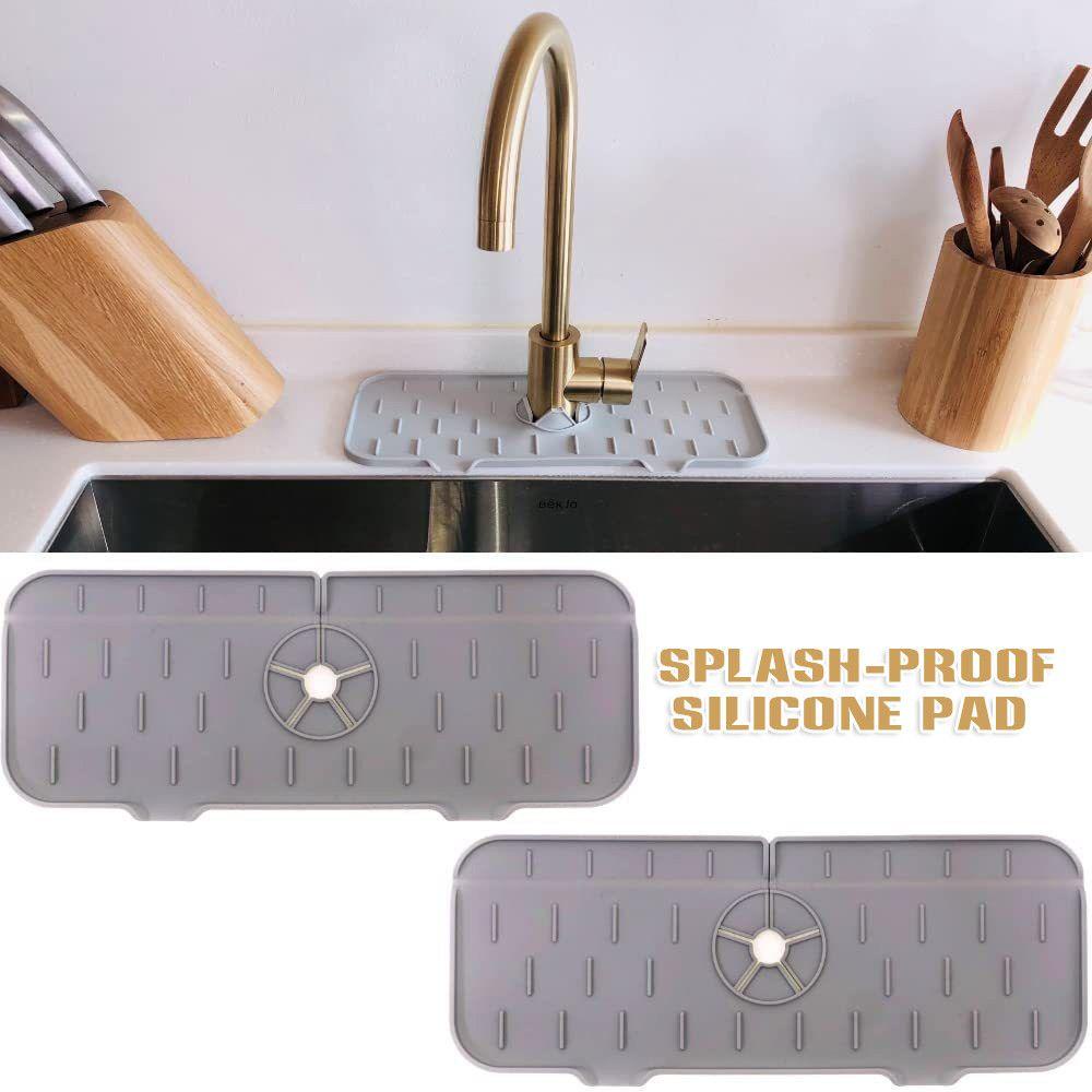 ♫DAPHNE♫ Washable Faucet Absorbent Mat Bathroom Drying Faucet Wraparound Silicone Drain Pad Sink Water Prevent Kitchen Bathroom Accessories Water Splash Guard Dish Drying Pads Splash Catcher/Multicolor