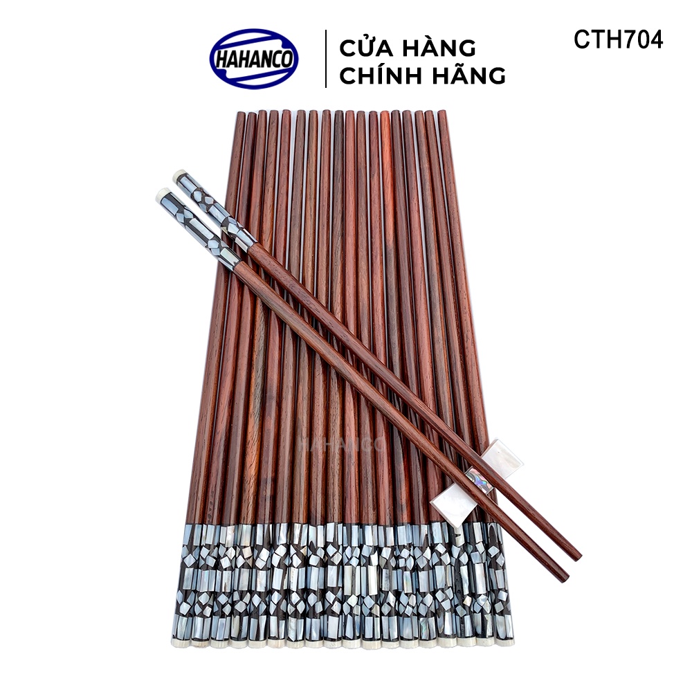 Đũa Gỗ Trắc Đầu Cẩn Xà Cừ Hoa Văn HAHANCO (10 đôi) Kháng Khuẩn Siêu Sạch - CTH704