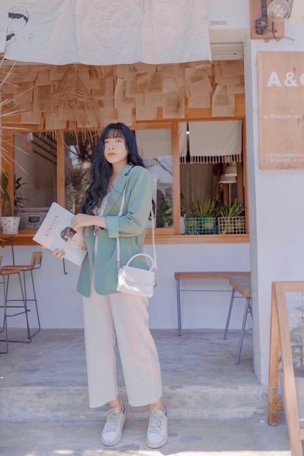 Khoác vest xanh mint