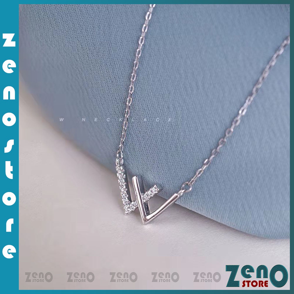 Vòng cổ ZenO titan chữ W (full box) DC06, dây chuyền W phong cách Hàn Quốc dành cho nữ