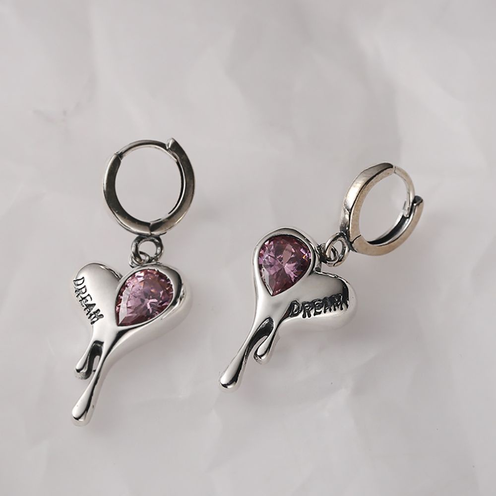 Bông tai hình trái tim đính đá zircon phong cách Hàn Quốc tinh tế thời trang cho nữ