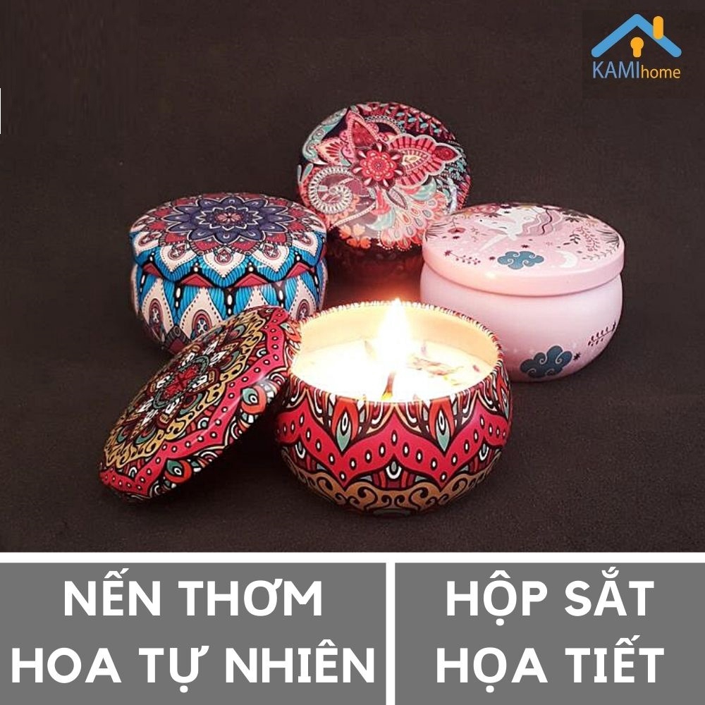 Nến thơm ướp hoa khô tự nhiên Dạng hộp quà Thiếc làm Thủ công tạo hương thơm khử mùi mã 25007