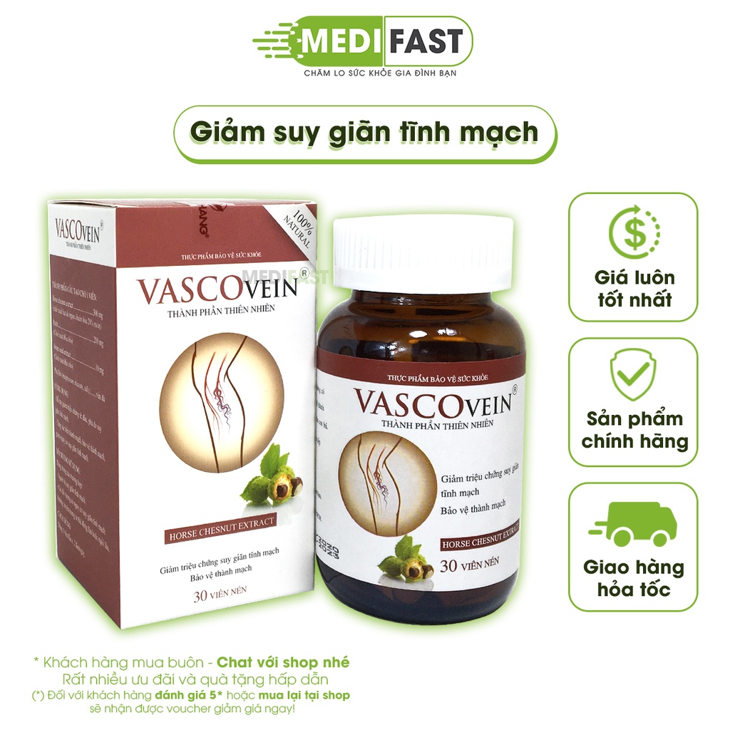 Vascovein - Hỗ trợ phòng ngừa suy giãn tĩnh mạch, trĩ, sưng phù chân tay - Hộp 30 viên từ thảo dược