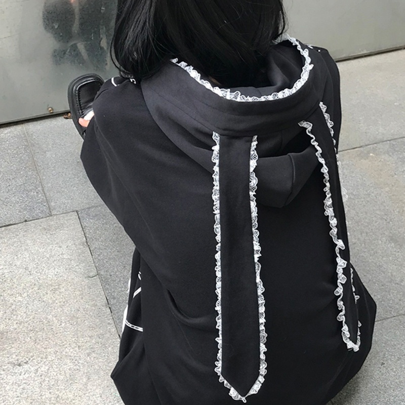 Áo Hoodie Tay Dài Dáng Rộng Phối Tai Thỏ Phong Cách Gothic Punk Dành Cho Nữ | BigBuy360 - bigbuy360.vn