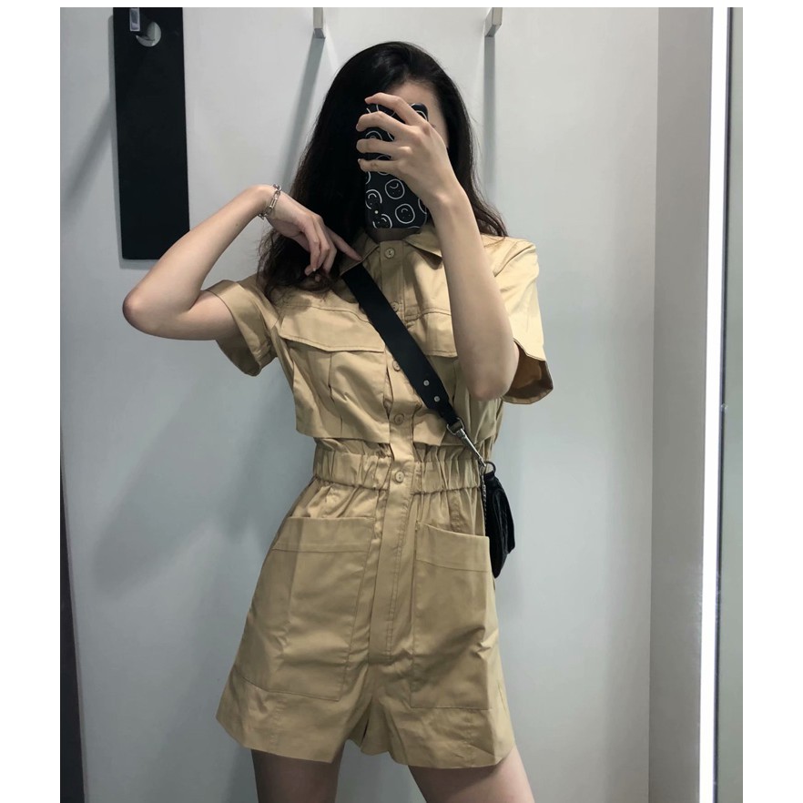 PLAYSUIT ZRA NỮ CÓ TÚI MÀU NÂU