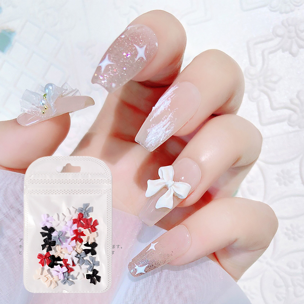 Bộ 30 Hạt Đính Trang Trí Móng Hình Nơ 3D Xinh Xắn