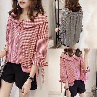 Áo sơ mi kiểu phối chun nơ BA132