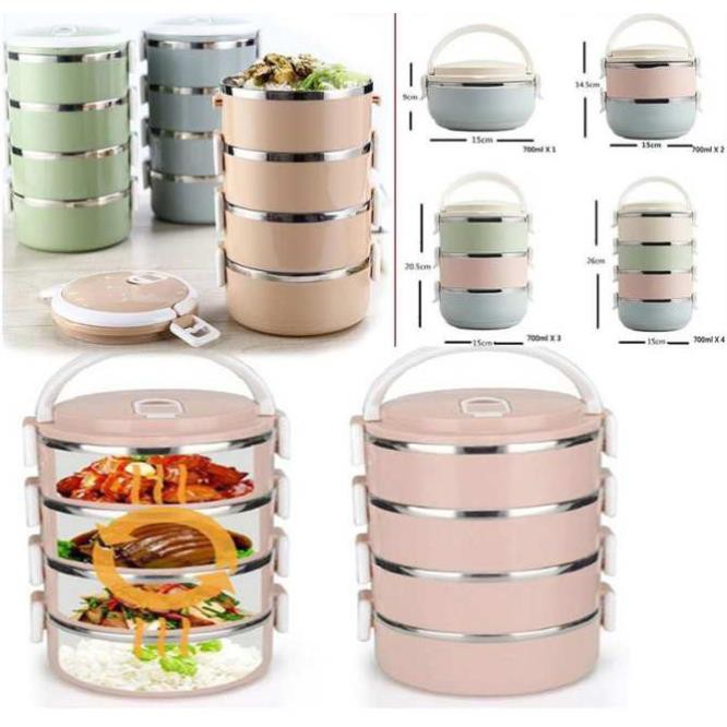 Cặp Lồng Cơm Lúa Mạch 4 Tầng Ruột Inox Tiện Lợi