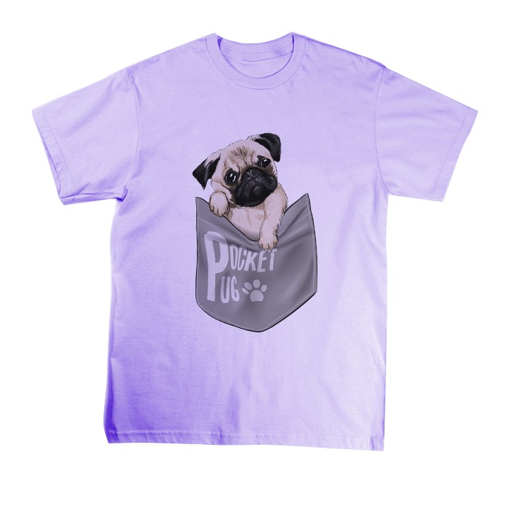 Áo Thun Tím Unisex Nam Nữ  Chó Mặt Xệ Pug Dog Trong Túi