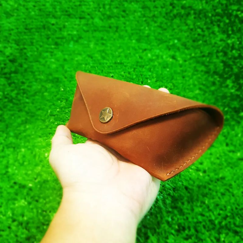 Bao Da Đựng Mắt Kính Da Bò  Nút Bóp - da Thủ Công Handmade V1