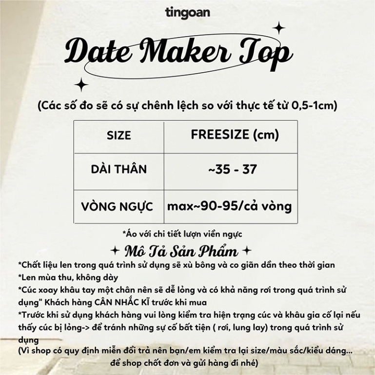 Áo len ngắn tay cổ lượn viền trắng tingoan DATE MAKER TOP/WH - Hàng mới về