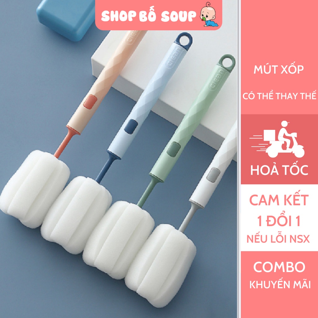 Cọ rửa bình sữa cho bé đầu mút xốp có thể thay thế Shop Bố Soup