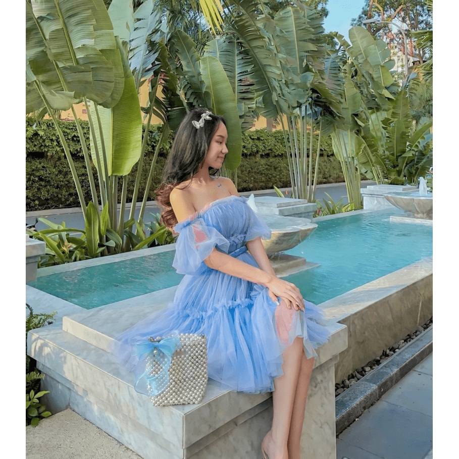 Đầm lưới Hở Vai Dáng Xòe Siêu Đẹp UP hhp (Mẫu Mới)