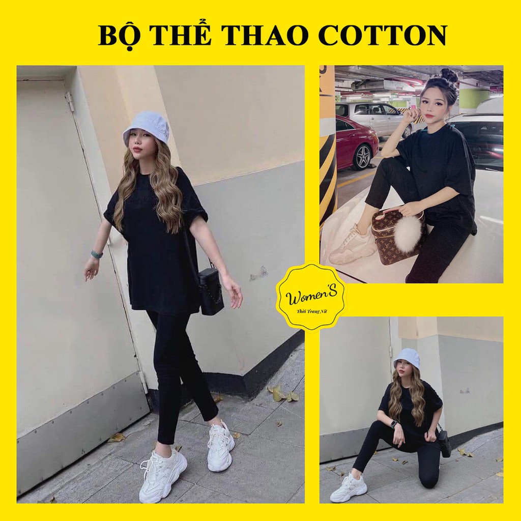 SET BỘ THỂ THAO CỘC TAY NỮ ĐEN, QUẦN LEGGING CO DÃN NÂNG MÔNG, ÁO PHÔNG COTTON (VIDEO SET BỘ THẬT)