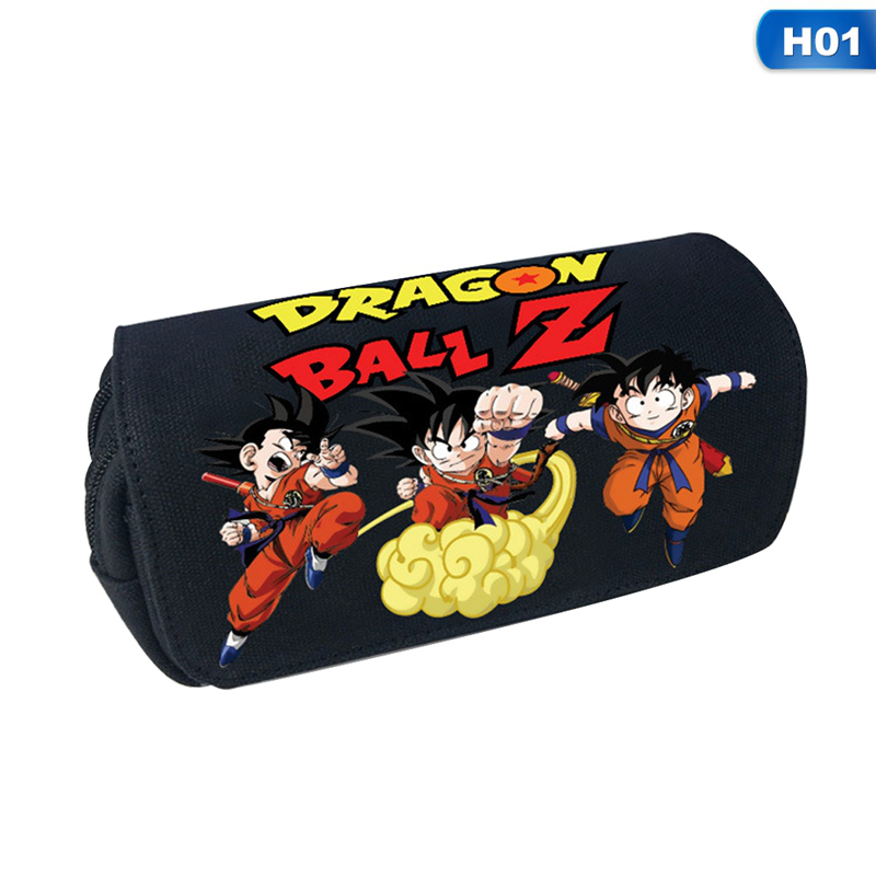 Túi đựng bút canvas phối khóa kéo đôi họa tiết anime Dragon Ball theo phong cách mùa thu