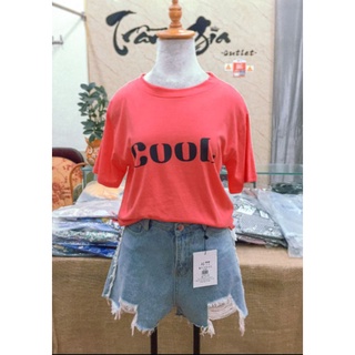 Áo thun, áo phông vải cotton quảng châu chữ cool màu cà rốt