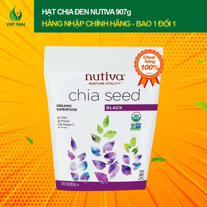 【Hạt Chia Đen Organic Nutiva】Mỹ 907G Hàng Mới Nhất Date MỚI