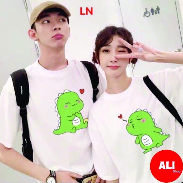 Áo đôi nam nữ tình yêu ngắn tay in hình ❤️KHỦNG LONG❤️ chất cotton thoáng mát, hình in sắc nét