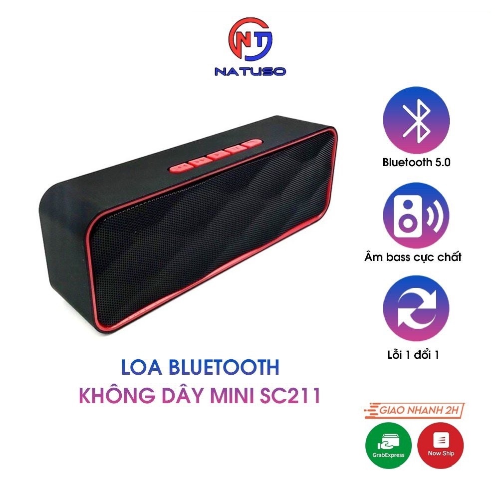 Loa bluetooth không dây mini SC211 vỏ nhôm, nghe nhạc cực hay, hỗ trợ usb thẻ nhớ