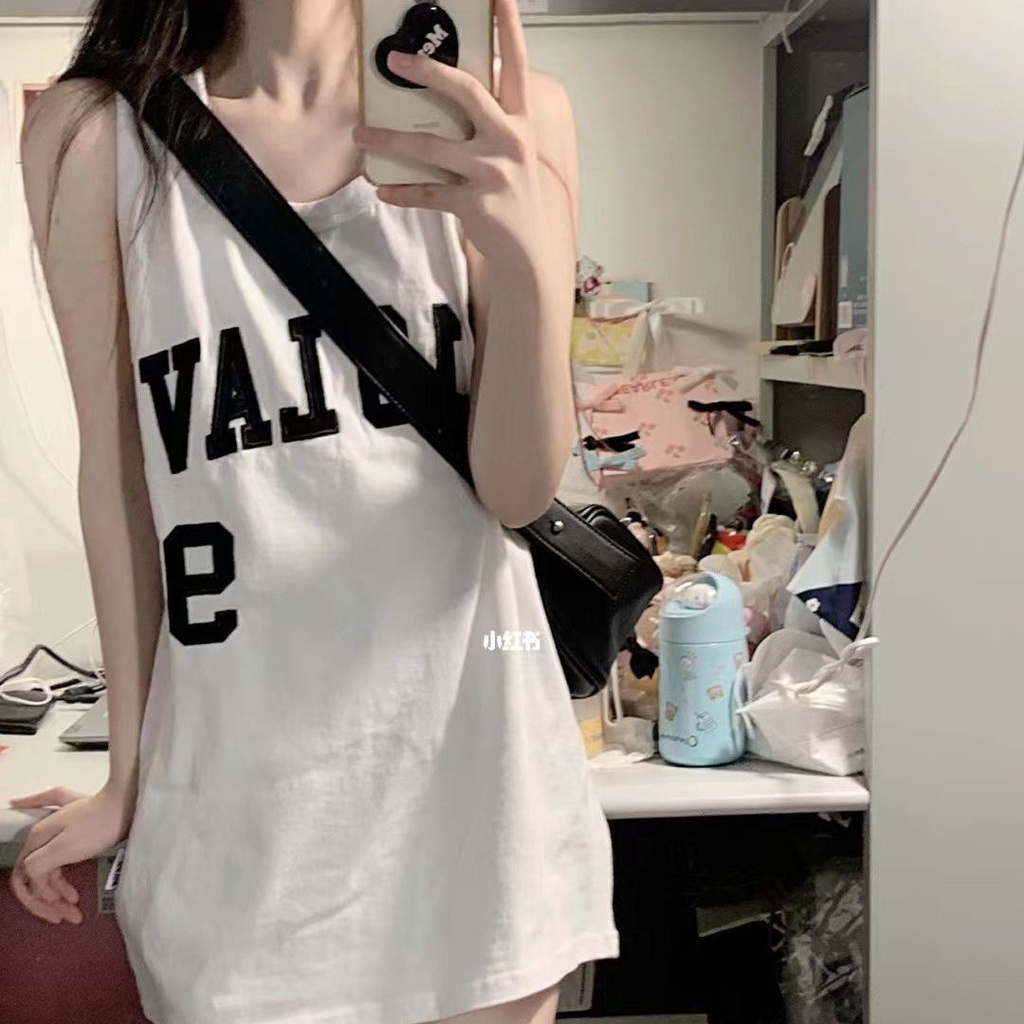 Jiashucheng Áo Ba Lỗ Thể Thao Dáng Rộng In Chữ Thời Trang Mùa Hè Năng Động