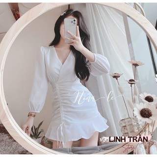 [ẢNH THẬT] Váy Chữ A Rút Dây Dài Tay Chân Bèo 🦋FREESHIP🦋 Đầm Chữ A Rút Dây Eo Linh Trần Store