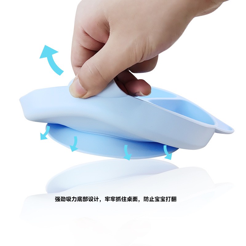 Khay ăn dặm silicon hình gấu 4 ngăn có đế hút chân không, chống lật an toàn cho trẻ