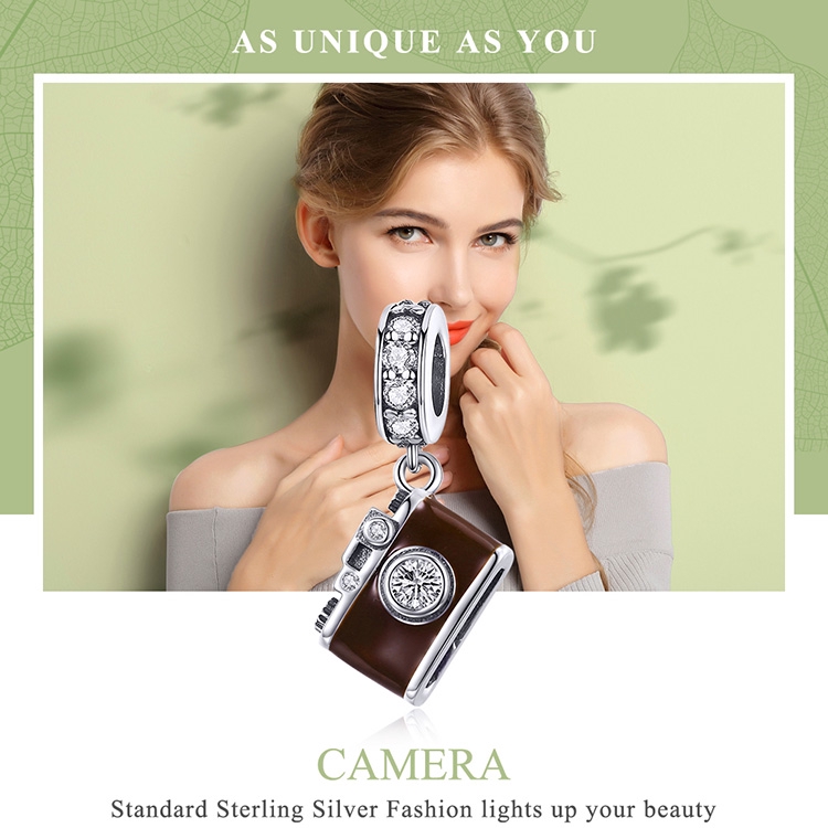 Hạt phụ kiện Bamoer hình máy ảnh đính đá lấp lánh làm trang sức tinh tế dành cho nữ