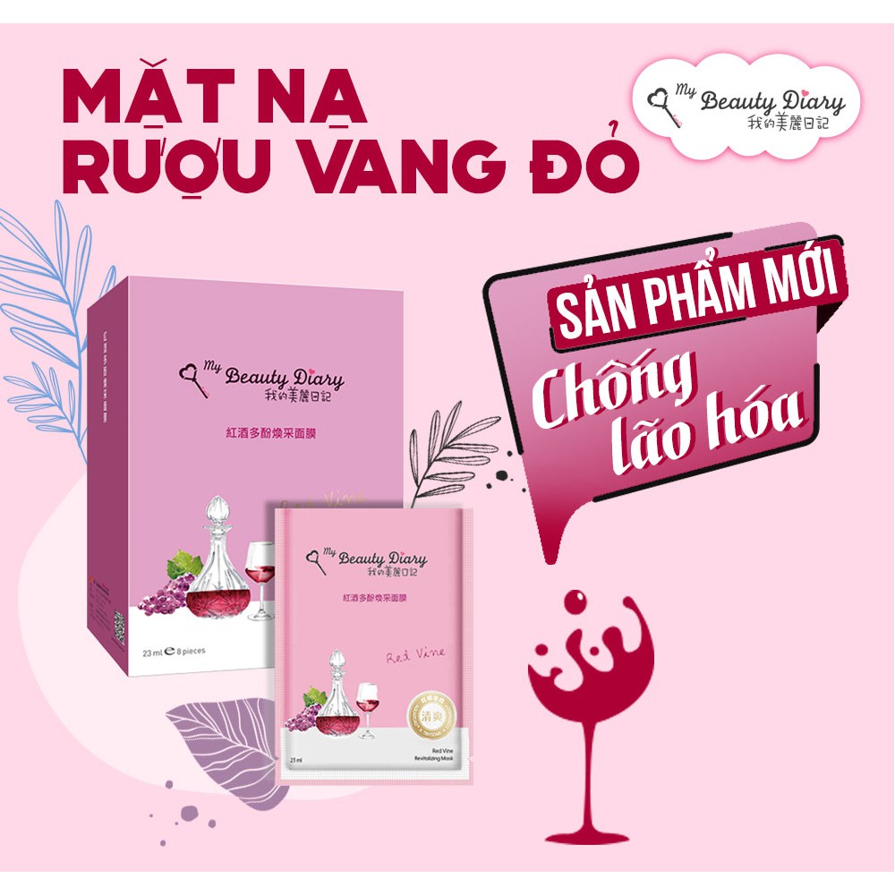 Hộp 8 miếng mặt nạ se khít lỗ chân lông và phục hồi My Beauty DiaryTaiwan Red Vine Revitalizing Mask Vang đỏ 23ml/Miếng