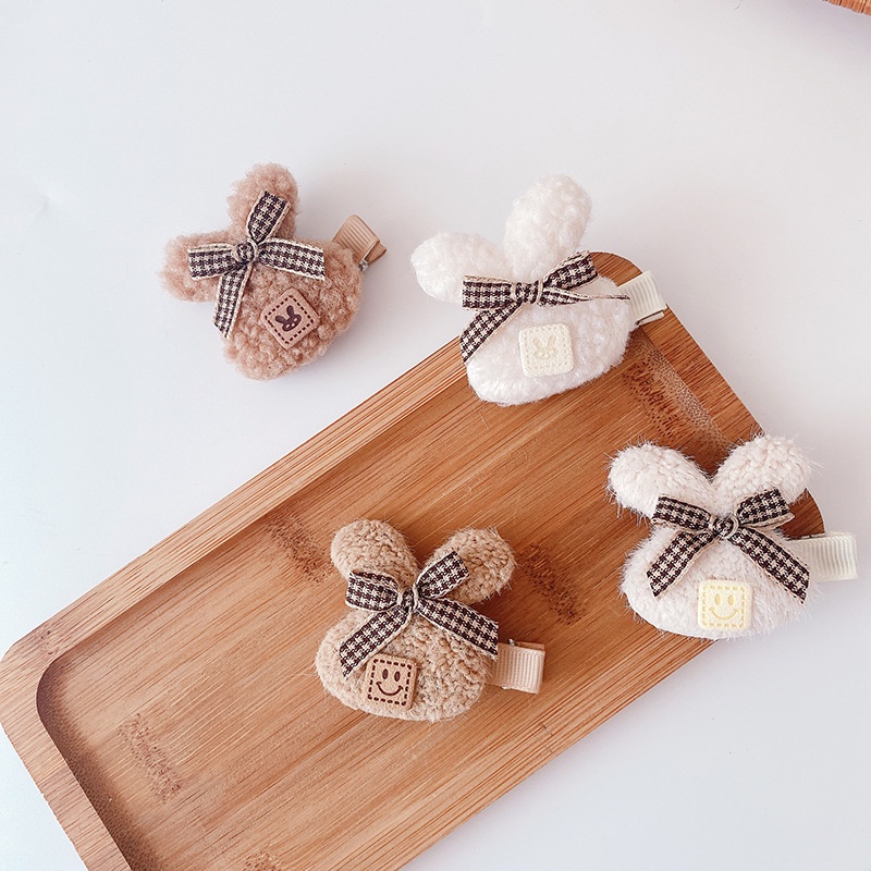 Kẹp Tóc Hình Thỏ Xinh Xắn, Lông Cừu Vintage Dành Cho Bé Gái MS10