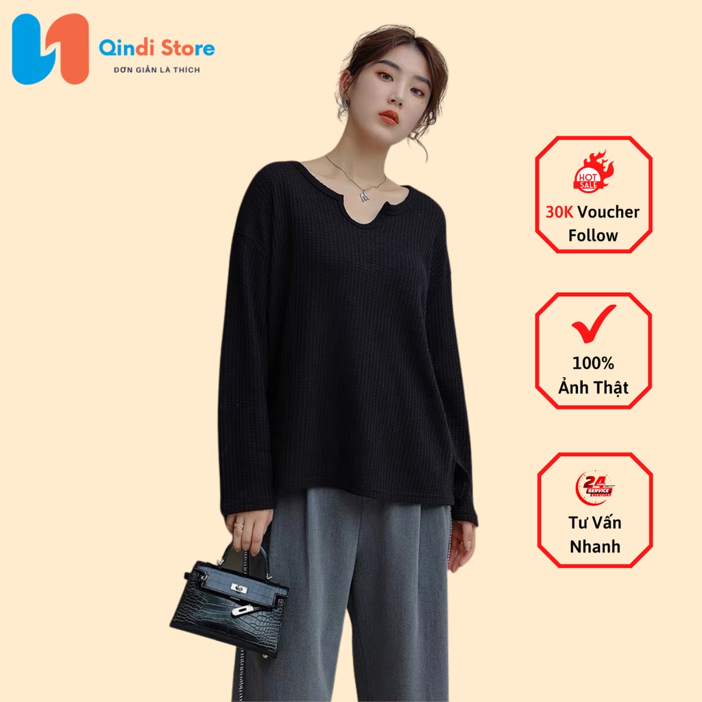 [Có Video + Ảnh Thật] Áo Thun Dài Tay Khoét Ngực Tổ Ong Qindi Store MS 690