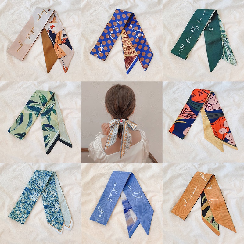 Khăn choàng cột tóc vải lụa chất lượng cao in họa tiết thời trang Hàn Quốc dành cho bạn gái